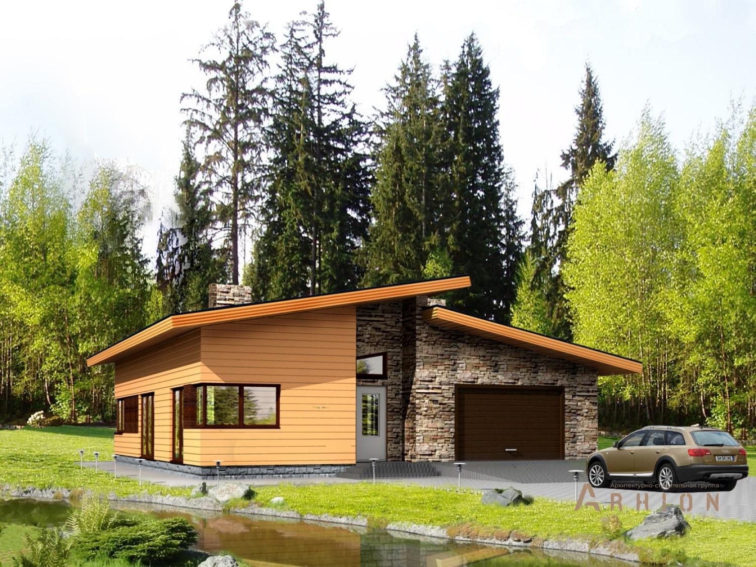 2. Проект одноэтажного дома в скандинавском стиле с плоской кровлей , 97-171, площадью - 170 кв c гаражом